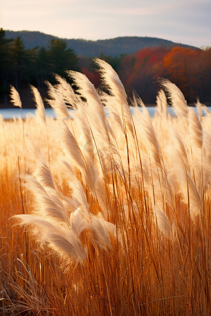 秋天公园的芦苇秋色阳光白露