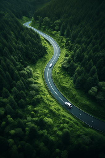 盘山公路上行使的汽车风景度假