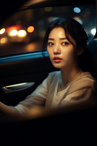 夜晚驾车的女人汽车商业摄影
