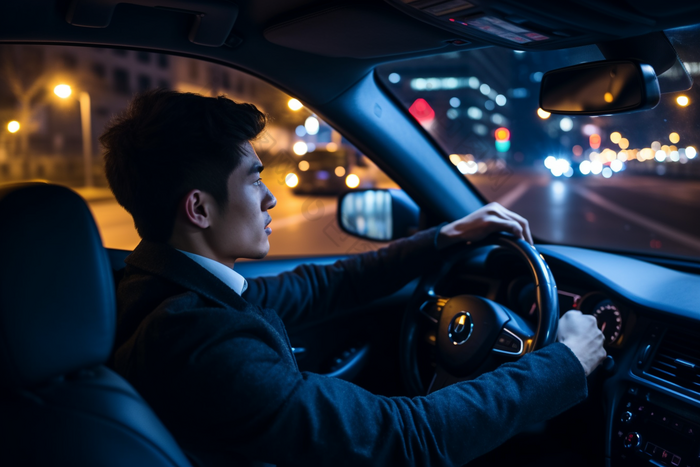 夜间驾驶汽车路灯