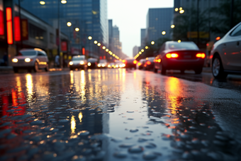 下雨朦胧的车行街道汽车室外