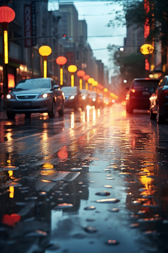 下雨朦胧的车行街道行驶夜间