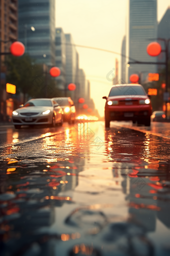 下雨朦胧的车行街道行驶马路