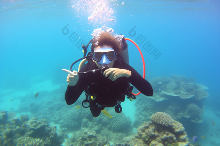 在海洋里潜水海底探险深海探索