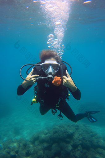 在海洋里潜水海底探险水下世界