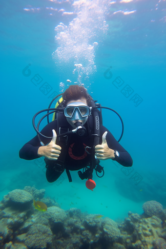 在海洋里潜水潜水者水下世界