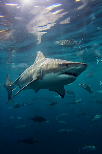 海洋中的鲨鱼海洋中的掠食者的生态系统