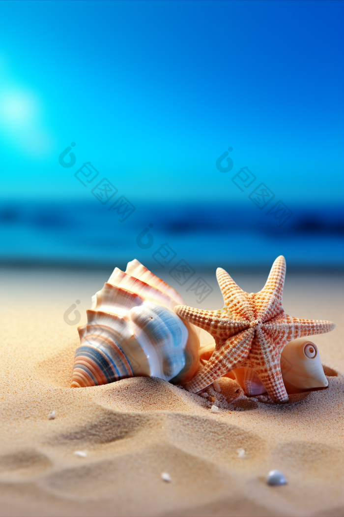 沙滩上的海螺海边风景海洋奇观