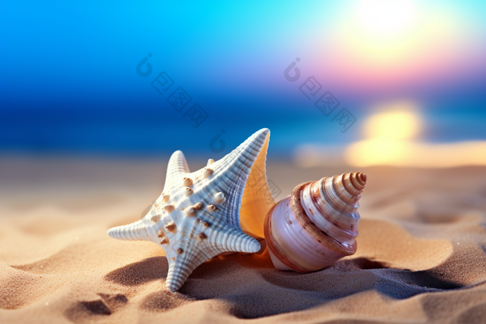 沙滩上的海螺海边风景图片