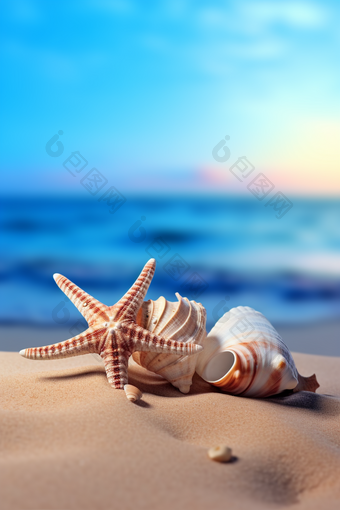 沙滩上的海螺壳<strong>海滩生物</strong>