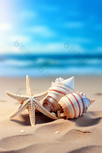 沙滩上的海螺海边风景海滩生物