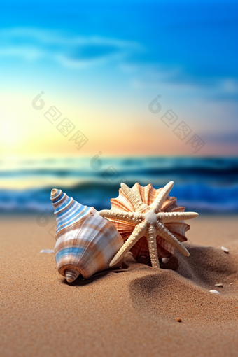沙滩上的海螺<strong>贝壳</strong>海洋海滩生物