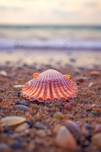 沙滩上的贝壳大海海浪