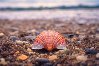 沙滩上的贝壳海浪沙砾