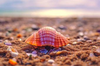 沙滩上的贝壳海浪浪花