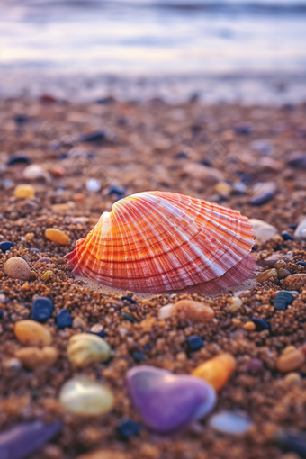 沙滩上的贝壳海浪沙子