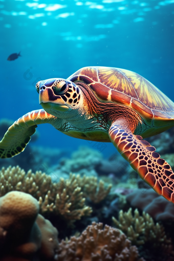 海洋中的海龟生物珊瑚礁
