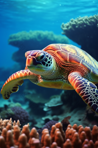 海洋中的海龟海底探险水下摄影