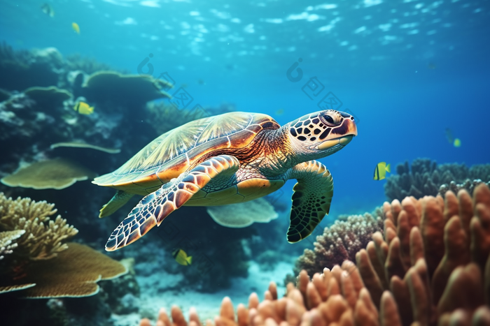 海洋中的海龟水下世界图片