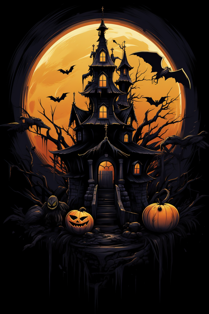 万圣节城堡南瓜女巫乌鸦