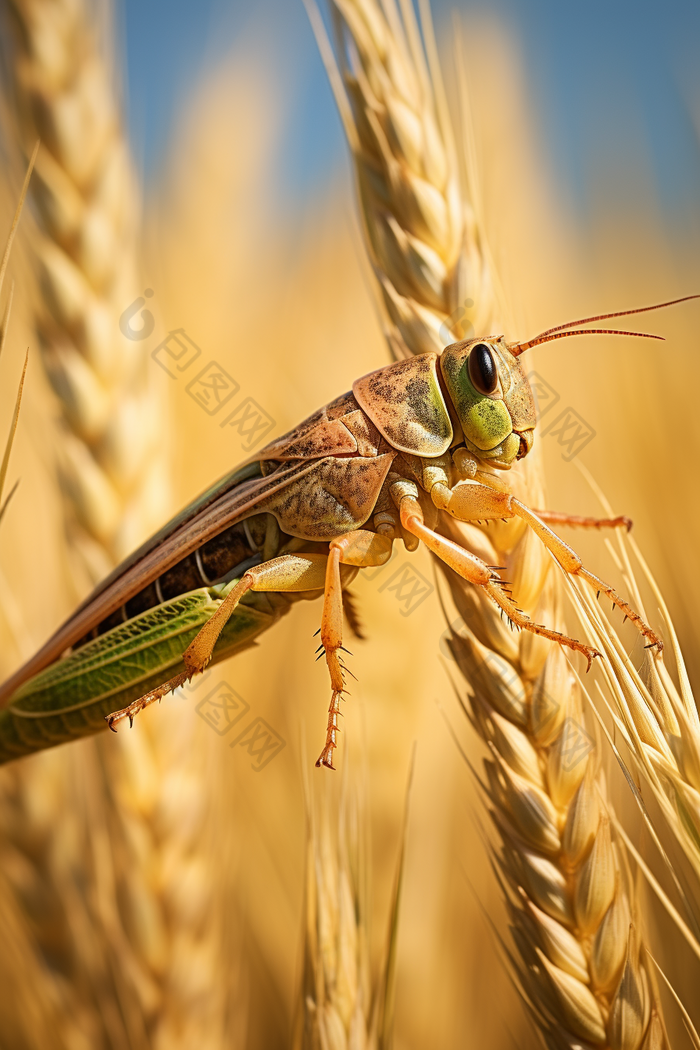 稻子上的蝗虫摄影图