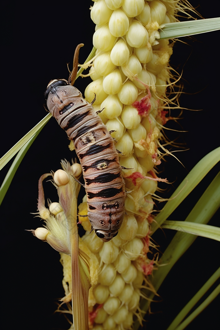 害虫黑色玉米螟幼虫摄影图