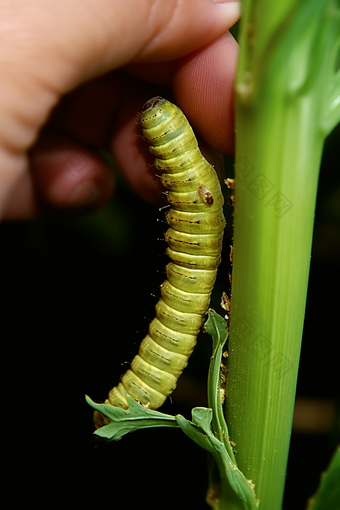 绿色玉米螟幼虫摄影图