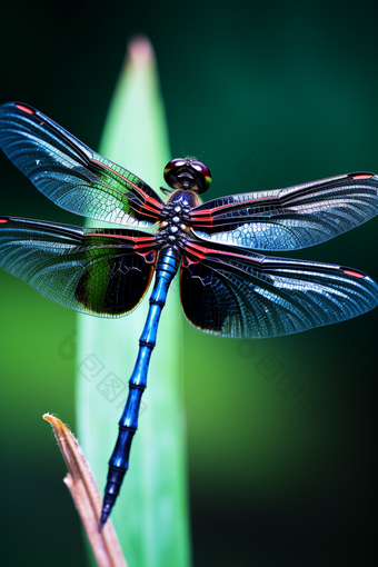 荷叶张开翅膀蜻蜓摄影图