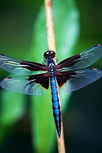 荷塘张开翅膀的蜻蜓摄影图
