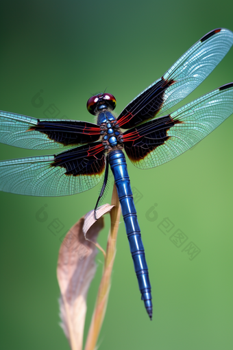 张开翅膀低飞的蜻蜓摄影图