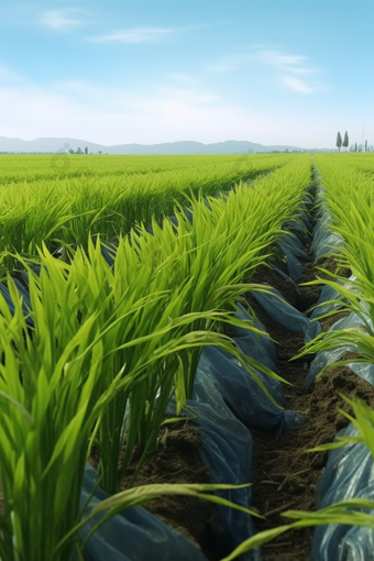 盐碱培育水稻种植摄影图