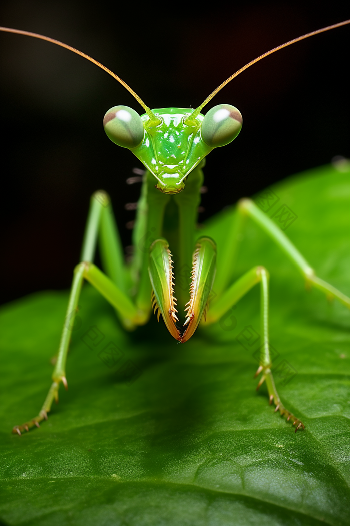 农作物上的螳螂摄影图