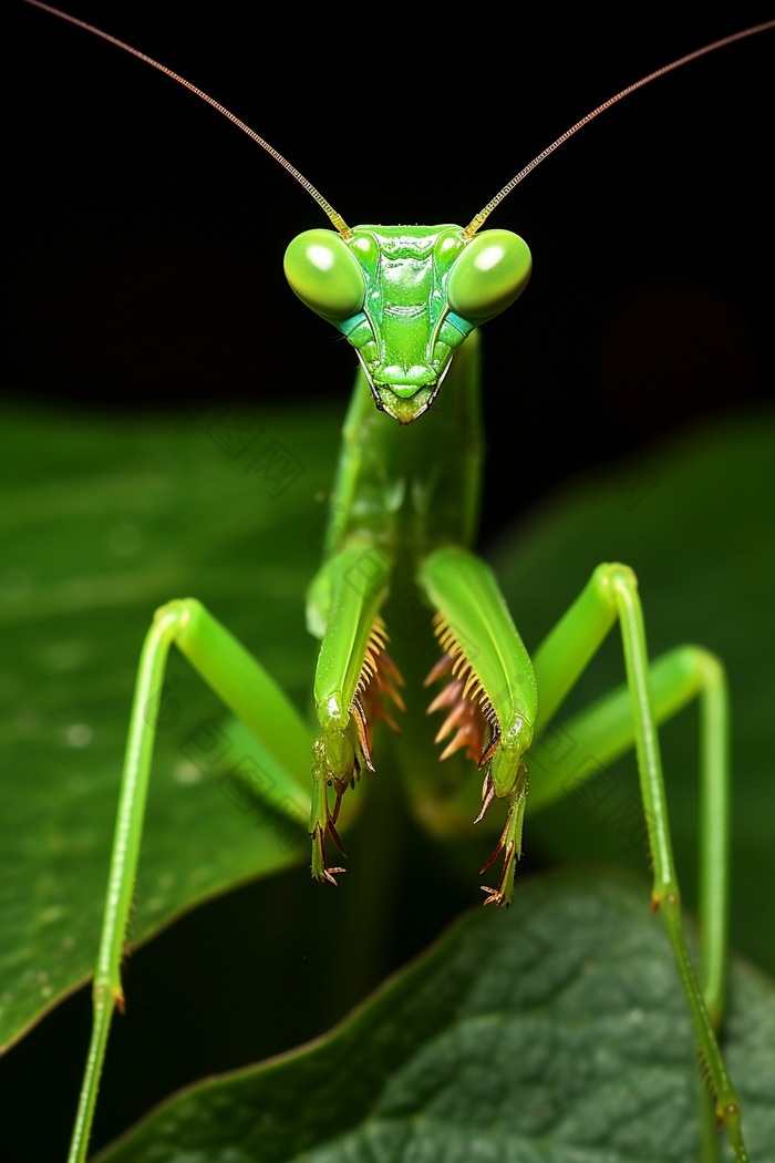 瓜子叶子上的螳螂摄影图