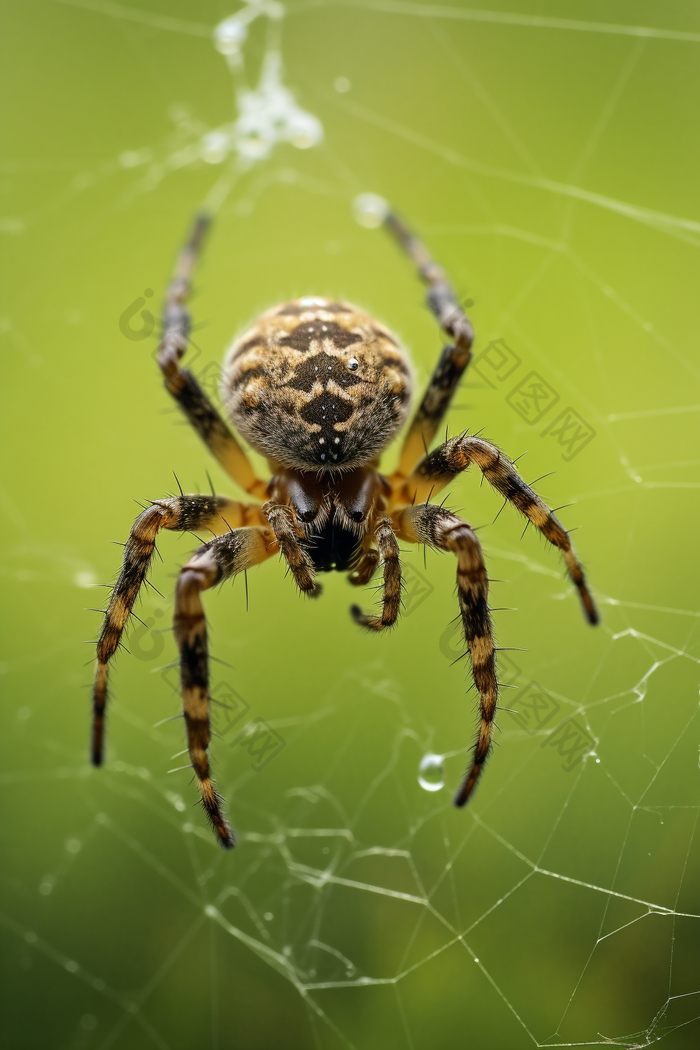 野外正在织网的蜘蛛摄影图