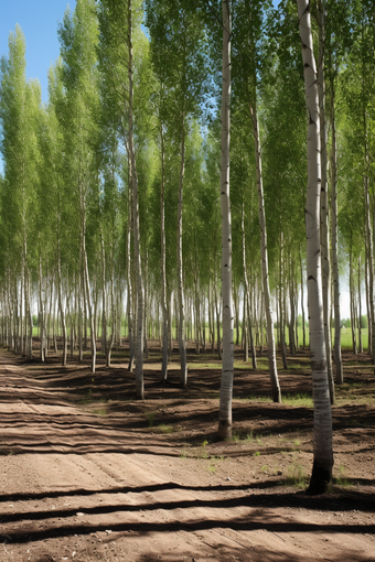 生态绿色荒地种植杨树摄影图