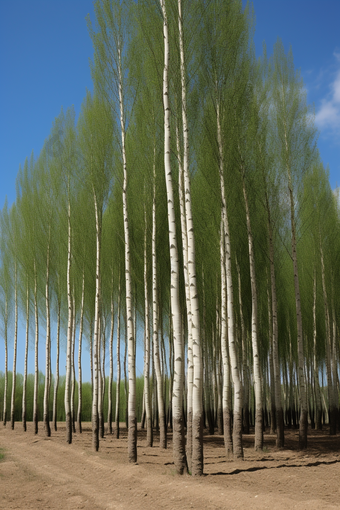 绿色环境荒地种植杨树摄影图