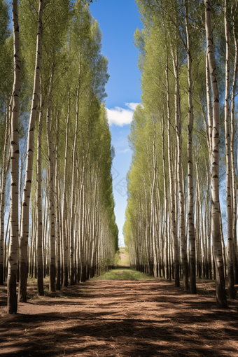 荒地栽植杨树摄影图