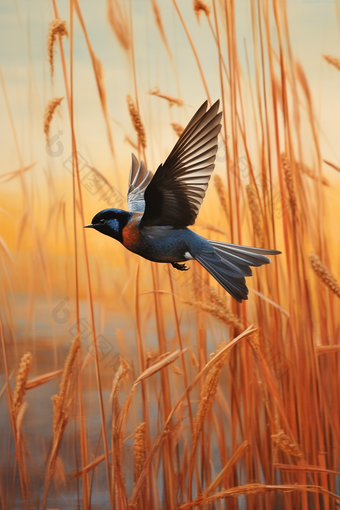 农作物飞翔的燕子摄影图