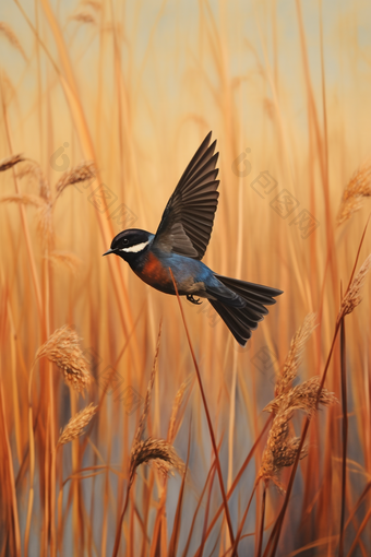 水稻飞翔的燕子摄影图