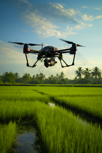 农业灌溉无人机喷洒摄影图