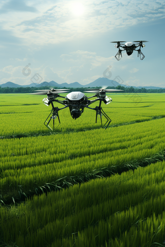 两个农业无人机喷洒摄影图