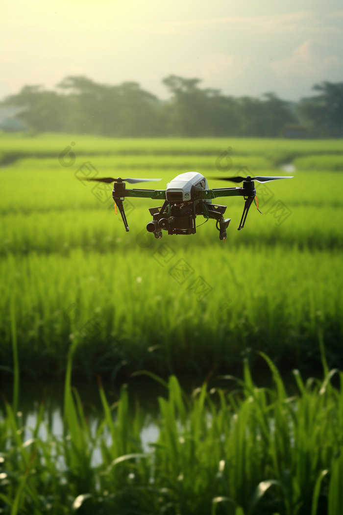 水利工程农业无人机喷洒摄影图