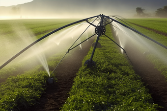 节水灌溉农田喷洒摄影图