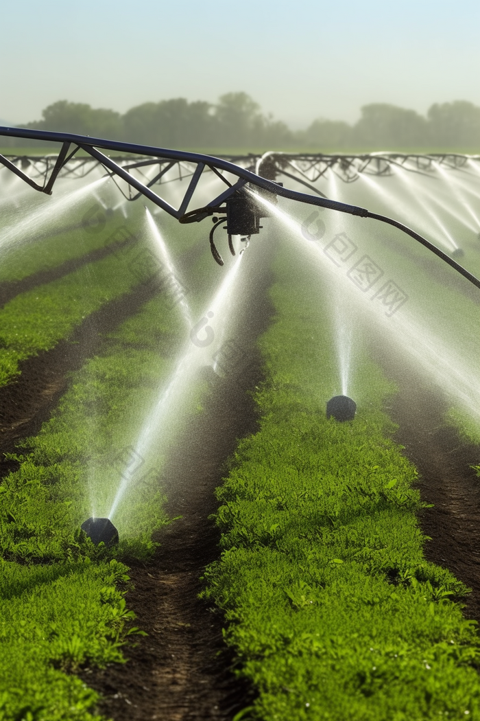农田喷洒水利工程喷洒设备摄影图