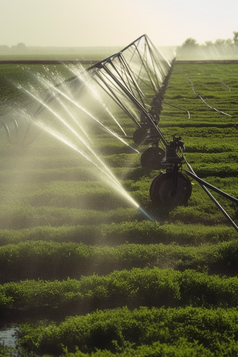 农田喷洒节水灌溉设备摄影图