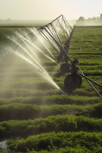 农田喷洒<strong>节水</strong>灌溉设备摄影图
