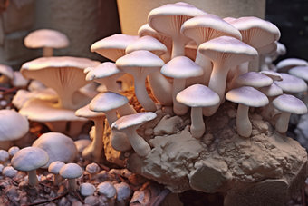 平菇种植场菇类采摘摄影图