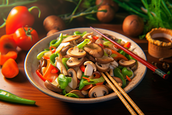 菜品平菇炒肉摄影图