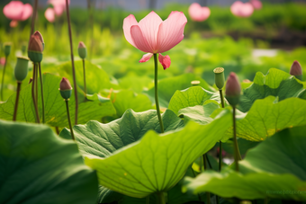 莲藕种植场景田园摄影图