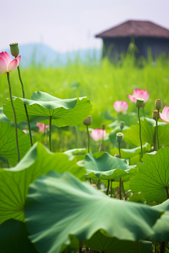 莲藕农田种植场景摄影图